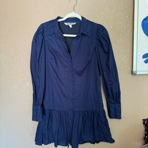 Walter Baker Button Down Pleated Puff Sleeve Drop Waist Mini Dress C